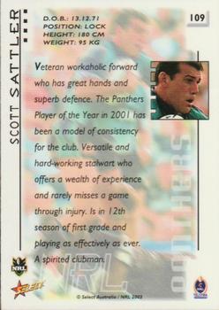 2003 Select XL #109 Scott Sattler Back